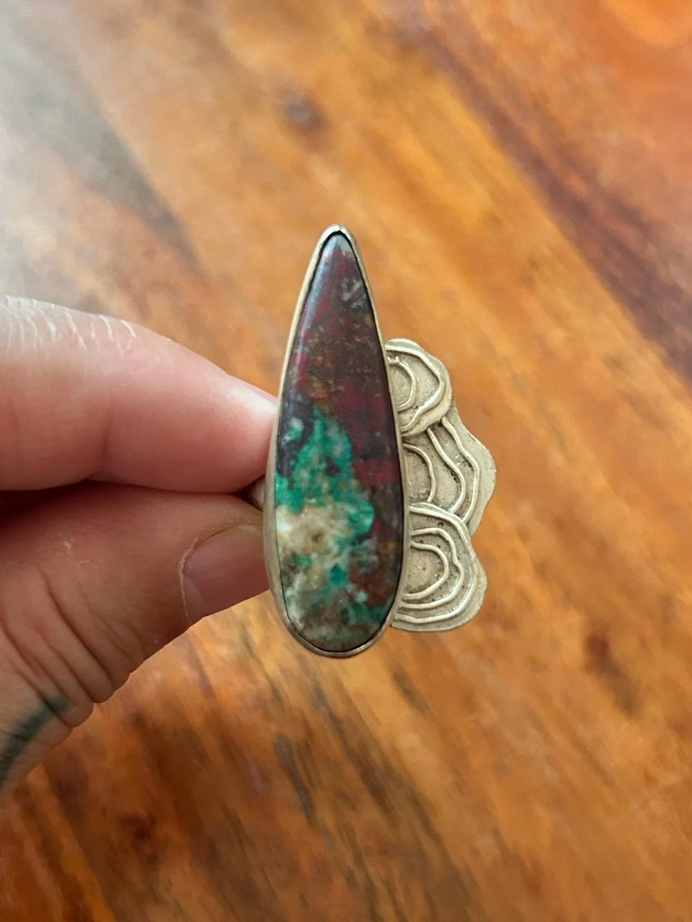 AG Ambroult Sterling Silver Jasper Lichen Handmade Ring - Size 7